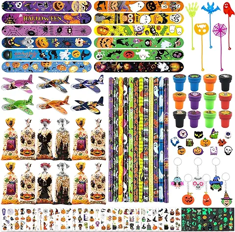 TOPJOWGA Juguetes de Halloween Regalo para Niños, 130PCS Relleno Piñata Halloween, Artículos de Fiesta Halloween, Regalos Cumpleaños Niños Colegio Piñatas de Cumpleaños Halloween  