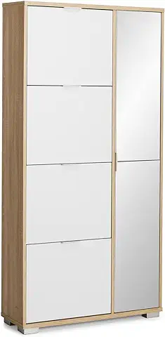 TOPKIT | Mueble Zapatero con Espejo Amazonas 63ab | Medida 170 x 81,7 x 28 cm | Armario Zapatero | Organizador de Zapatos | Color Roble Blanco  