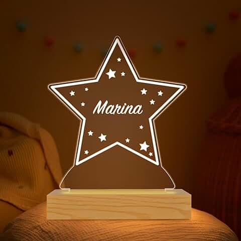 Transparent Gift Lámpara Personalizada Estrella con Nombre. Luz LED Quitamiedos. Luz Nocturna Infantil Mesita Noche. Regalos Originales y Personalizados para Cumpleaños. Regalos para Niños y Niñas  