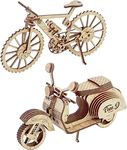 Tree D Puzzle Scooter - Kit de Modelo de Motocicleta de Madera de Roble - Rompecabezas 3D de Moto Scooter para Adultos y Niños - Kits de Modelo de Rompecabezas 3D para Adultos - Brain Teaser  