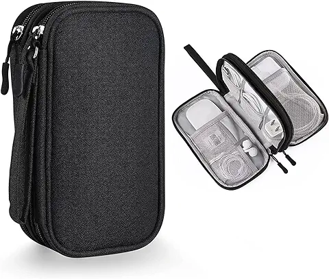 Tuokay Bolsa Organizadora de Cables Portátil y de Doble Capa, Bolsa de Almacenamiento Todo en Uno para Accesorios Electrónicos, Cable, Cargador, Teléfono, Auriculares, Color Negro  