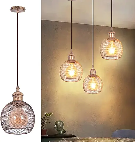 TWSXTE Lámpara Colgante Vintage E27, Lámpara de Techo Industrial Retro, Araña de Jaula de Estilo Vintage, Iluminación Interior, Decoración de Cuerda Ajustable  