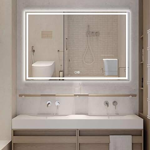 UBUD Espejo de Baño con Luz Led, 60 x 80 cm, Serie Tarraco, con Interruptor Táctil, Protección IP44, Antivaho, Regulación de Intesidad, Vidrio Anti-estallido. (Tarraco+ 60x80cm)  