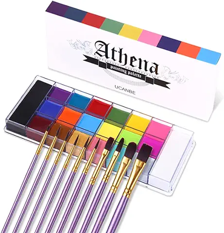 UCANBE Juego de Paleta de Maquillaje, 20 Colores de Pintura Corporal Facial y 10 Piezas de Cepillo de Maquillaje, Paleta de Pintura al óleo Profesional con Juego de Brochas de Maquillaje  