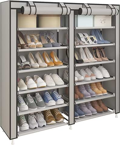 UDEAR Shoes Rack Organizador de Tela de Zapatos, Zapatero 7 Pisos con Resistente al Polvo Gris  