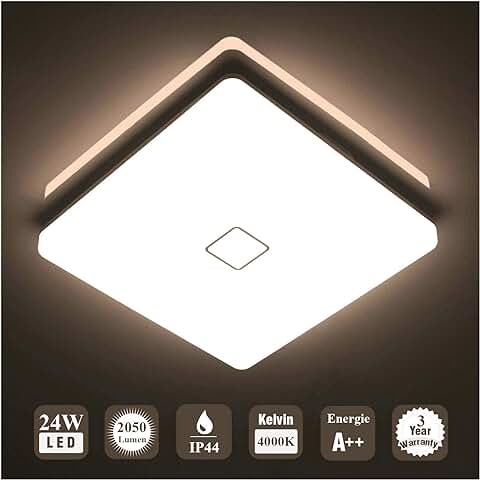 Öuesen LED 24W Lámpara de Techo Resistente al agua Moderna LED luz de Techo Cuadrado Delgada 2050lm Blanco Natural 4000K para Baño Dormitorio Cocina Sala de Estar Comedor Balcón Pasillo  
