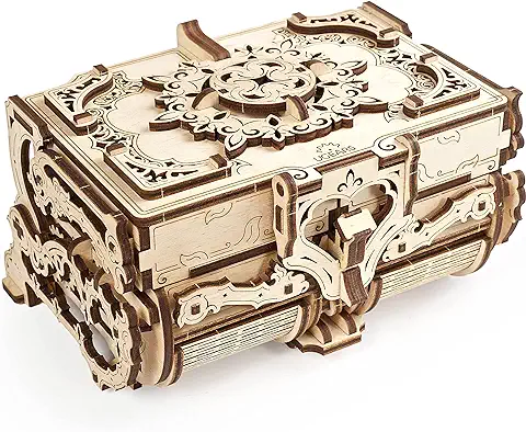 UGEARS Cofrecito De Época Modelo Mecánico - Puzzle 3D Rompecabezas Adultos - Caja de Tesoro de Madera - Cofre del Tesoros - Vintage Cajas de Madera Maquetas para Construir Adultos y Adolescentes  