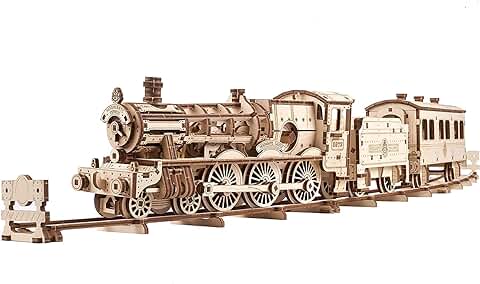 UGEARS Harry Potter Hogwarts Express Tren Puzzle 3D Maquetas para Construir Adultos Trenes de Juguete Locomotora Modelo Mecánico de Madera Incluye Tren, Vías, Ténder, Carruaje,3 Figuras  