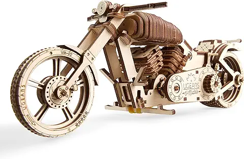 UGEARS Maqueta Moto para Montar - Motocicleta Puzzle 3D Adultos - Modelo Mecánico de Moto Uniqo - Maquetas Madera - Rompecabezas Madera 3D para Construir - Kits de Construcción 3D (Motocicleta VM-02)  