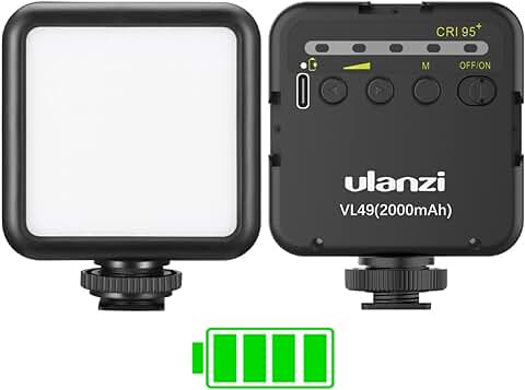 ULANZI Luz de Vídeo LED VL49 5500K Luz de Relleno Luz de Camara LED Lámpara de luz Fotográfica Portátil para Videocámaras DSLR, Fotografía, Batería Incorporada de 2000mAh.  