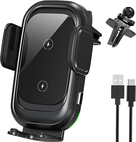 ULTRICS 15W Cargador Inalámbrico Coche, Bloqueo Automático Carga Rápida Wireless Car Charger con Soporte Movil Coche Rotación 360° para IPhone 14 Pro Max/13/12/11/XS/XR, Galaxy S23 Ultra/S22/ Note 20  