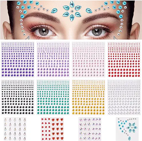 URAQT Brillantes para la Cara Maquillaje, 8+4 Hojas Diamantes de Colores, Pegatinas Festival Autoadhesivas, para Uñas Cuerpo Celular Belleza Decoración DIY Niños Tarjetas  