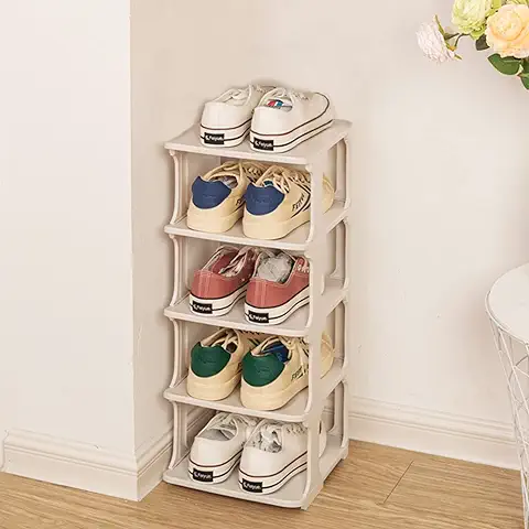 Utapossin Shoes Rack Organizador, Zapatero Modular, Zapatero 5 Pisos con Resistente al Polvo, 4 Niveles Organizador Zapatos Estantería, Ahorra Espacio, Almacenaje Zapato (Blanco)  