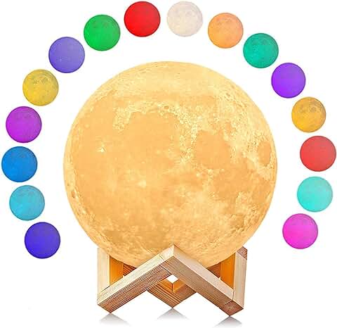 Uten Lámpara de Luna, 16 Colores 3D Lámpara Luna USB Recargable Interior Luz Ambiental Con Mando a Distancia, Diámetro 5.9‘’,San Valentín/Aniversario/Cumpleaños Regalos  