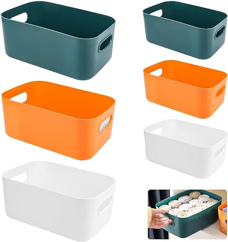 VFANDV 6 Piezas Cestas Almacenaje de Plástico, Múltiples Colores, Cajas Organizadoras con Asas para Hogar, Cocina, Baño, Armario - 2 Talla  