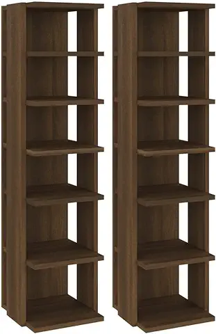 VidaXL 2X Zapateros Organizador de Zapatos Soporte Armario Pasillo Almacenaje Estantería Muebles Madera Contrachapada Roble Marrón 27,5x27x102 cm  