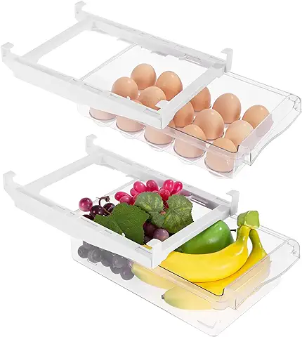 Viesap Organizador Nevera, Despensa, 2PCS, Retráctil Cajones De Frigorífico Transparentes Para Verduras Y Frutas Y Huevos.  