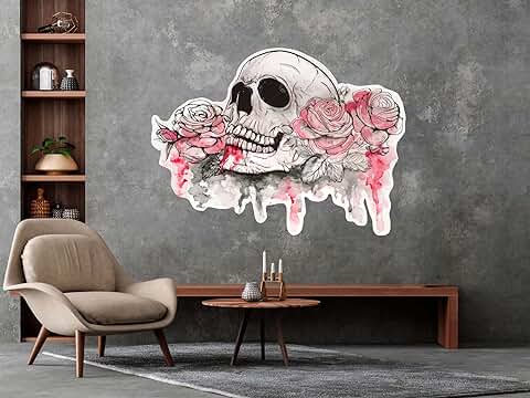 Vinilo de Pared Calavera con Rosas | 100 x 74,3 cm | Vinilo para Paredes | Producto Original | Vinilo Adhesivo | Mural | Decoración Hogar |  