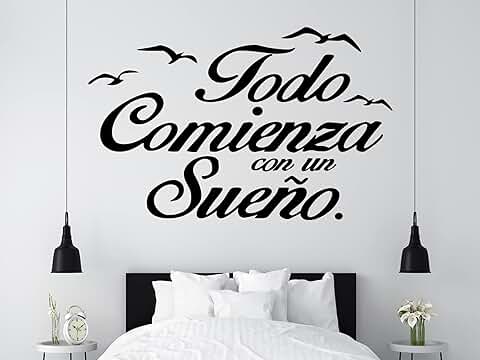 Vinilo Decorativo Pared Frases Todo Comienza con Un Sueño | Varias Medidas 120x76cm | Pegatina Adhesiva Decorativa de Diseño Elegante  