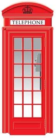 Vinilo para Puerta Decorativo 3D Cabina de Teléfonos Londres Varias Medidas 75x205cm | Adhesivo Resistente y de Fácil Aplicación | Multicolor | Pegatina Adhesiva Decorativa de Diseño Elegante  