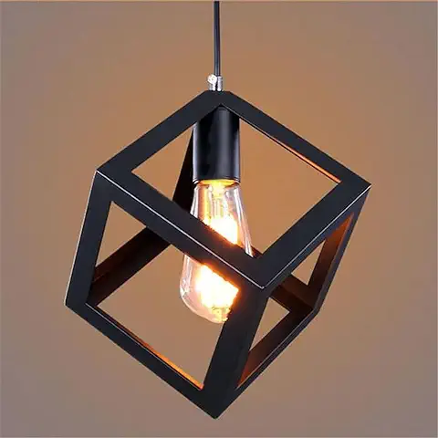 Vintage Industrial Colgante Iluminación Retro Lámparas de Techo Metal Colgante de Luz, Cubo Iluminación Colgando Pantalla de la Lámpara Para la Cocina Loft Restaurante Coffee (Negro, E27 Base)  