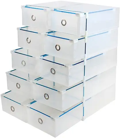 Vinteky 10x Cajas de Zapatos Plegables de Plástico, Cajas para Zapatos Transparente Plástico, Caja para Guardar Zapatos, Calcetines, Juguetes, Cinturones para la Organización de su Hogar, Oficina  