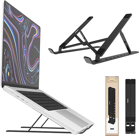 Voomy Soporte Ergonómico Plegable para Laptop y Tablet: Estación de Trabajo Portátil de Aluminio Reciclado, Compatible con MacBook, Lenovo, HP - Ideal para Oficina y Teletrabajo, Negro (Negro)  