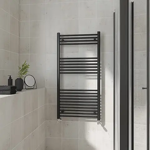 Warmehaus Radiador de Baño Estilo Escalera de Baño Recto con Toallero, Calefacción Central, 1200 x 600 mm, Color Negro  