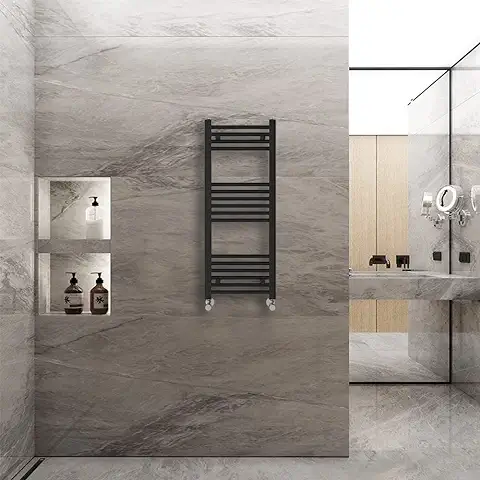 Warmehaus Radiador de Toallero con Calefacción Recta, Color Negro, 1000 x 400 mm, Radiador de Calefacción Central para Baño y Cocina  