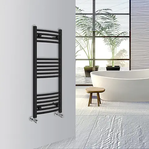 Warmehaus Toallero Calefactor Curvo para Baño, Radiador de Calefacción Central, 1000 x 400 mm, Color Negro  