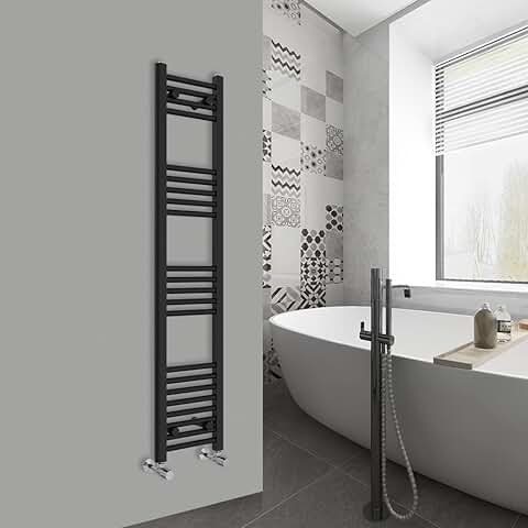 Warmehaus Toallero de Baño Recto con Calefacción y Escalera, Color Negro, 1400 x 300 mm  