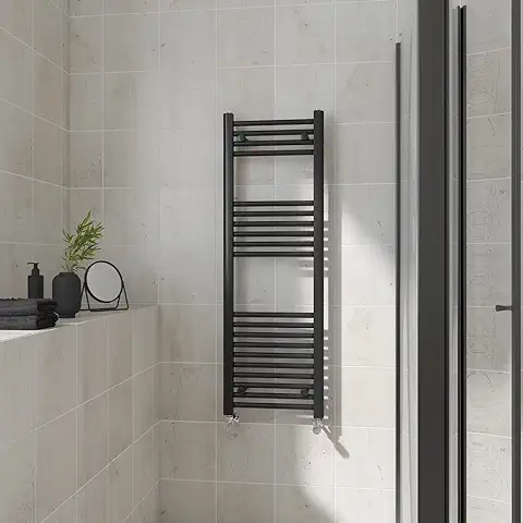 Warmehaus Toallero Recto con Calefacción para Baño, Estilo Escalera, 1200 x 400 mm, Color Negro  