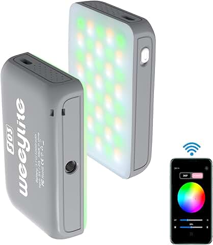 Weeylite S03 RGB Luz de Video,Luz de Cámara LED 360° a Todo Color Iluminación de Fotografía Portátil con App Control,Recargable CRI95+ 2800K-6800K Regulable Panel Lámpara,Gris  