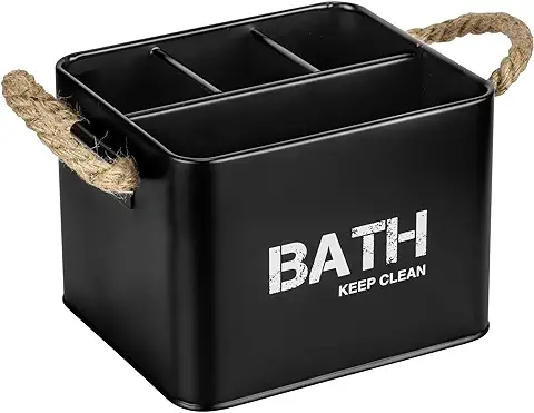 Wenko Caja para el Baño Gara con 4 Compartimentos, Caja de Almacenaje, Cesta para el Baño, Capacidad 2.37 l, Acero, 19 x 12.5 x 13 cm, Negro  