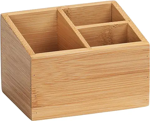 Wenko Organizador de Bambú Terra, 3 Compartimentos, Caja de Almacenaje, Cesta para el Baño Capacidad 0.551 l, Bambú, 12 x 8 x 9 cm  