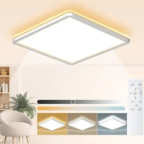 Wholede 24W 3240LM Plafon LED Techo, Lampara Techo Regulable con Mando a Distancia, Lámpara Cuadrado para Dormitorio Cocina Salon Baño Comedor Pasillo Ø29CM- Blanco  