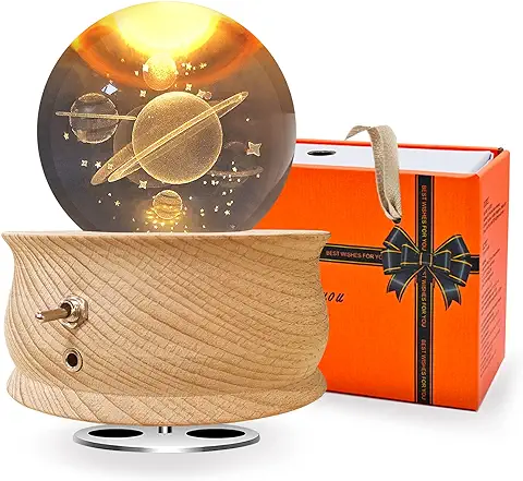 Wholede Caja de Música con Bola de Cristal, Caja de Música de Madera con 360° Rotación, Proyección Cálida Función, Música Relajante, Regalo del Navidad San Valentín Día de La Madre  