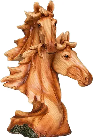 Widdle Celebrations Naturecraft - Figura Decorativa (Resina, Efecto Madera, 18 cm), Diseño de Dos Cabezas de Caballo  