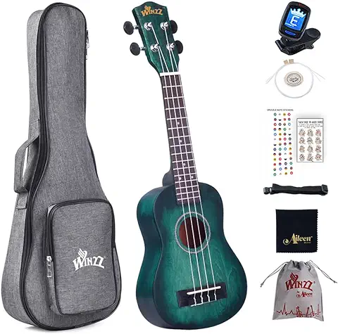 Winzz Ukelele Soprano Principiante para Niños Adulto con 8 Accesorios, Diseño de Color Único - 21 Pulgadas Cian Oscuro  