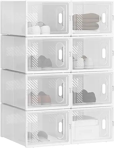 WOLTU 8X Cajas de Zapatos Transparentes Cajas para Zapatos de Plástico Apilables y Plegables Organizador de Almacenamiento de Guardarropa, Contenedor Zapatos con Tapa Frontal, 35x25x19 cm SRX11tp  