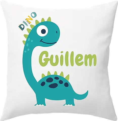 Worfull Regalos - Cojín con Nombre Personalizado - Guardería - Vuelta al Cole- Varios Diseños (Dino)  