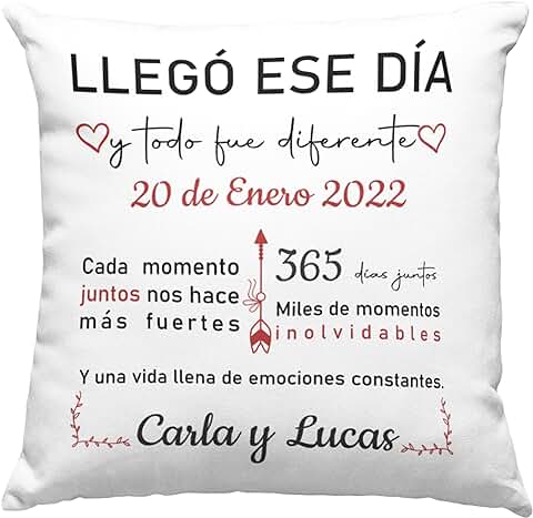 Worfull Regalos Cojín Personalizado para Pareja con Fecha y Frases Frente y Dorso de 40x40 cm. Regalo Original San Valentín, Parejas, Novios, Aniversarios, Navidad  