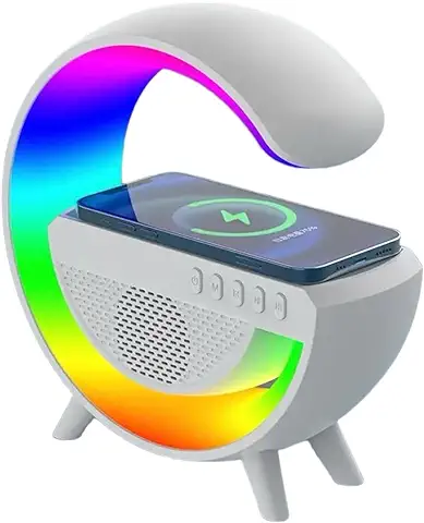 WQIAOBX 2023 Nueva LáMpara De Mesa Inteligente, Altavoz Bluetooth De La LáMpara De AtmóSfera De Cargador InaláMbrico,LáMpara TáCtil De Luz Nocturna Con SincronizacióN Musical(Blanco)  