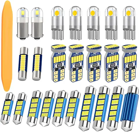 Xnourney Kit de Bombilla LED Interior Súper Brillante,w5w c5w 29mm Ba9s LED Reemplazo de la luz de Matrícula del Espejo de Maquillaje Controlado por la Puerta del mapa de la Cúpula (24 Piezas)  