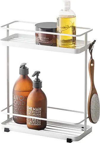 YAMAZAKI Tower, Accesorios de Baño, Estantería de Baño para Ducha, Soporte de Almacenamiento, Organizador de Carrito de Aleación, Acero Blanco, Corto  