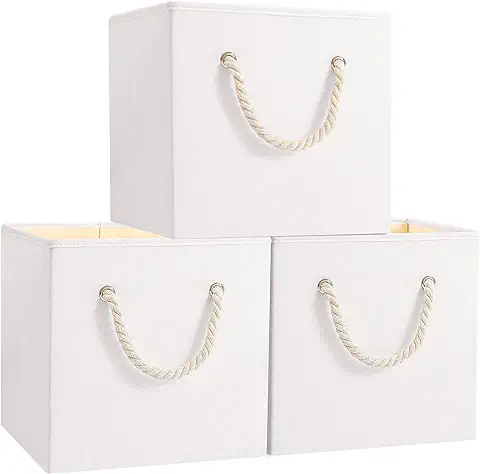 Yawinhe Cajas de Almacenaje, Cubos de Almacenaje sin Tapa, Cajas de Almacenamiento Plegables, Organizador para Ropa 33x33x33cm (Blanco, 3-Pack)  