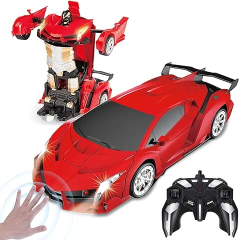 Yellcetoy Transform Juguete Coche Teledirigido, Coche Robot con el Gesto de la Mano Sening Luz Intermitente Música y Efecto de Sonido, 2,4G RC Car con Baterías para Niños 3 4 5 6 7 8 9 10 Años Rojo  