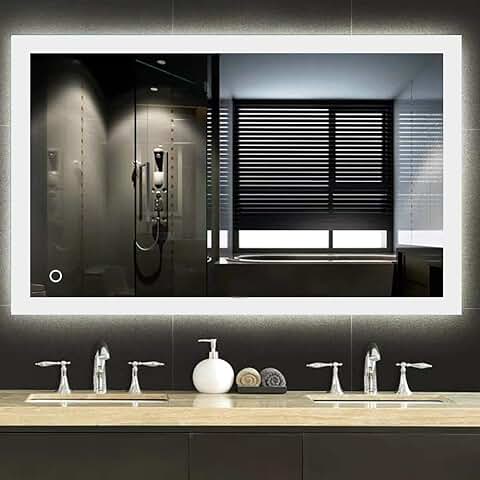 YJIIJY Espejo LED para Cuarto de Baño, 90 x 70 cm, Espejo de Pared con luz Blanca Fría, con Interruptor Táctil, Antivaho  