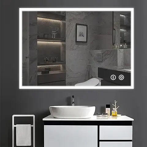 YOLEO Espejo de Baño con Luz LED Regulable en 3 Colores, Espejo de Pared, 80 x 60 cm, Antivaho con Interruptor Táctil, 6400 K