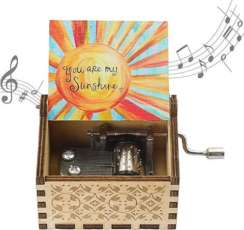 You are My Sunshine - Cajas de Música de Madera, caja Musical Tallada con Manivela Vintage para Cumpleaños, Navidad, día de San Valentín, día de la Madre y del Padre (clorful Sun)  